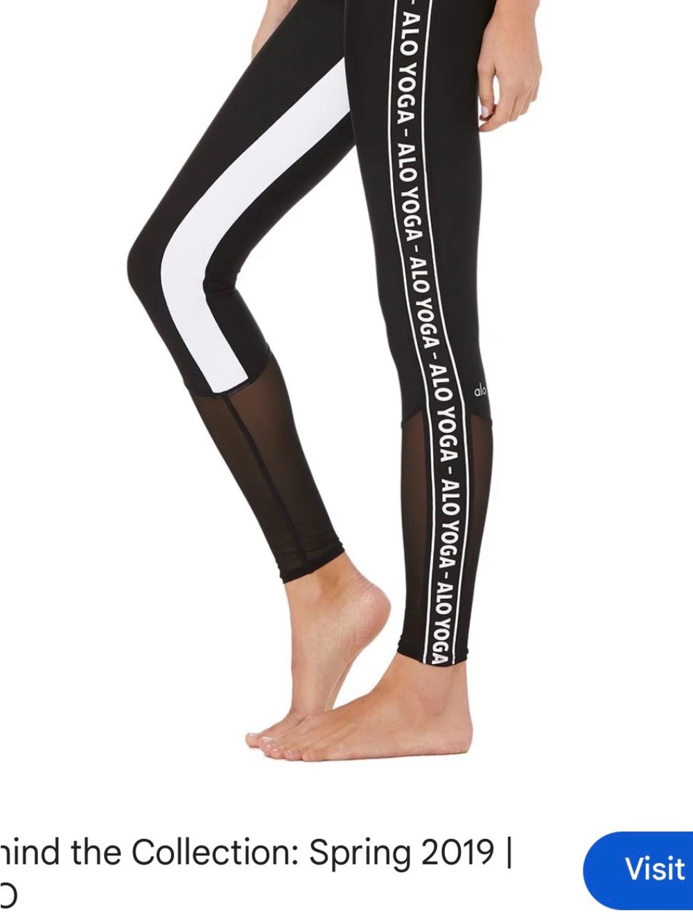 ALO Yoga Black and White Logo Side-Stripe Leggings